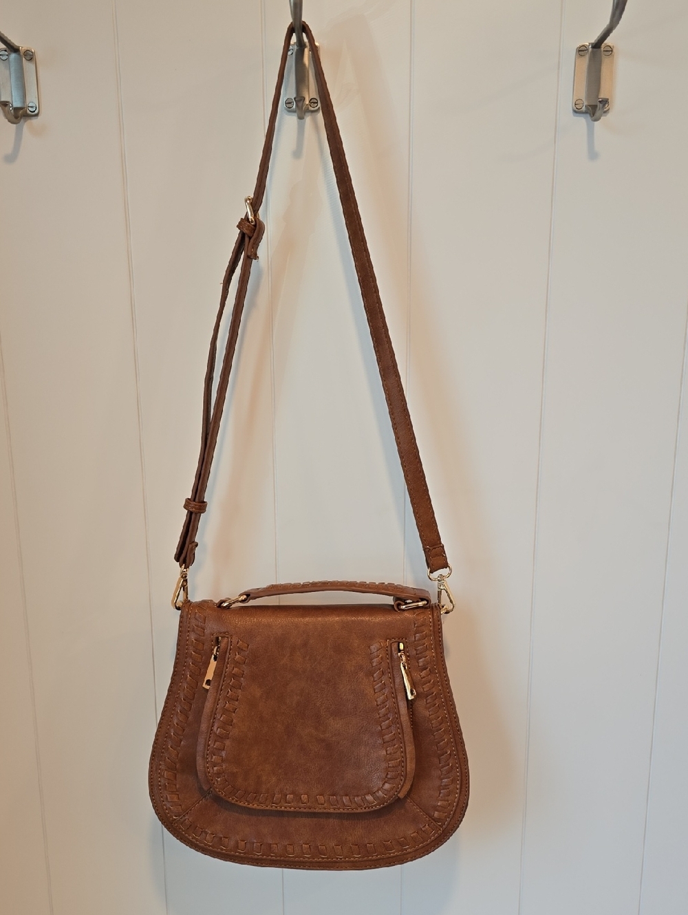 Urban Expressions Brown Woven-Trim Saddle Crossbody
